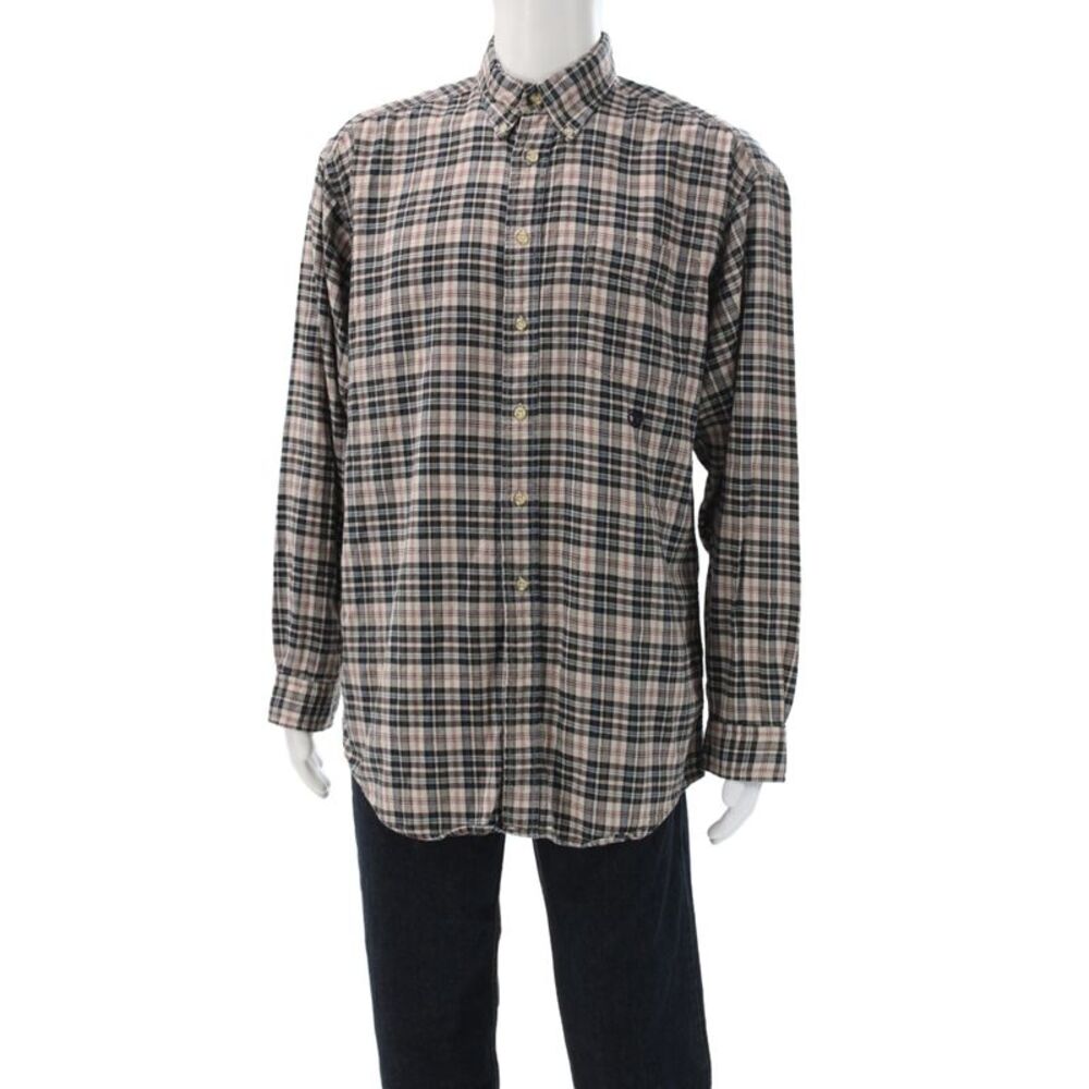 Duck Head Mens Cotton Plaid Long Sleeve Button Down Shirt Brown Size LT